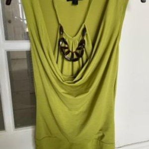 BCX Draped cowlneck with halter and necklace sleeveless Top.